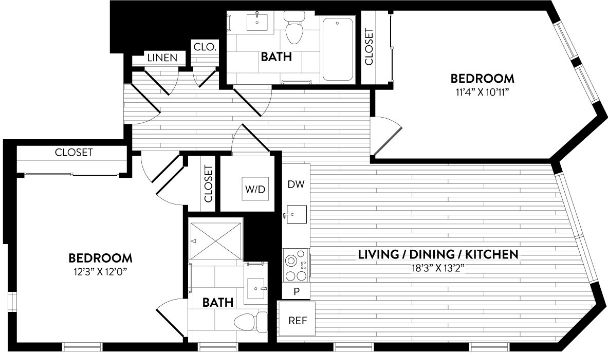 Floor Plan - A2 2C - 2 Bed/2 Bath