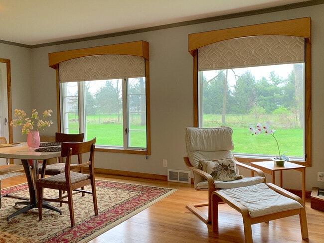 spacious great room with south facing windows