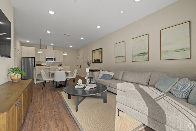 2BR, 2BA - 1,155SF - Living Room and Kitchen
