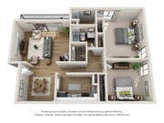 Dos habitaciones y dos baños (1100 pies cuadrados) | Abajo