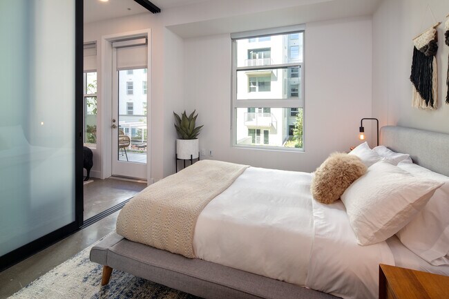 Bedroom with sliding barn door