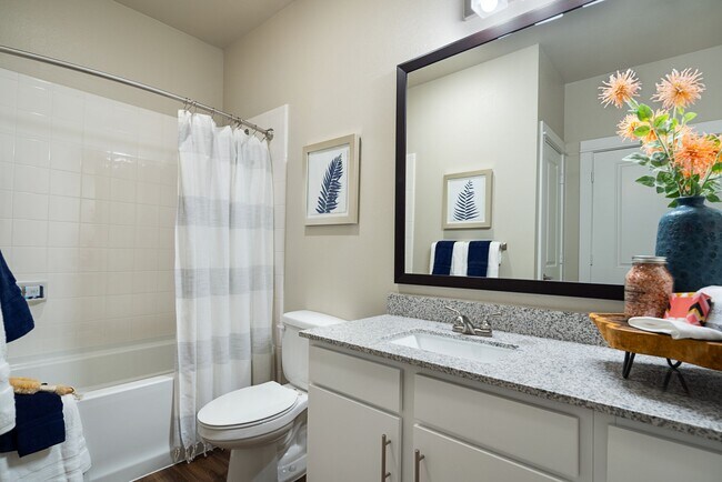 Baño en Hawthorne at Blanco paseo ribereño en San Marcos, TX - Hawthorne at Blanco Riverwalk