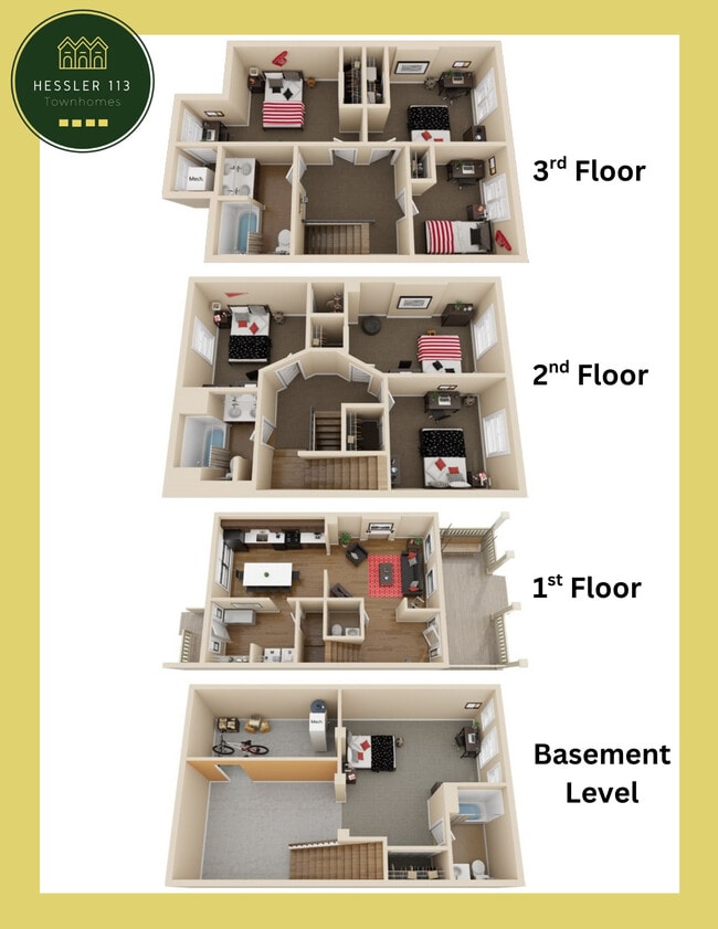 Center Unit Layouts, Hessler Townhomes - Hessler 113 Townhomes