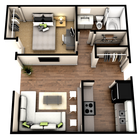 1-Bedroom 3-D Floorplan