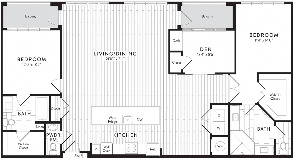 Floor Plan - D1 - 2 Bed_2 Bath Den