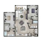 Explore this stylish two-bedroom apartment layout with modern amenities and a welcoming ambiance.