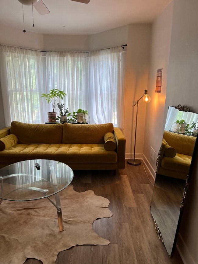 Bright and airy living room with double French doors