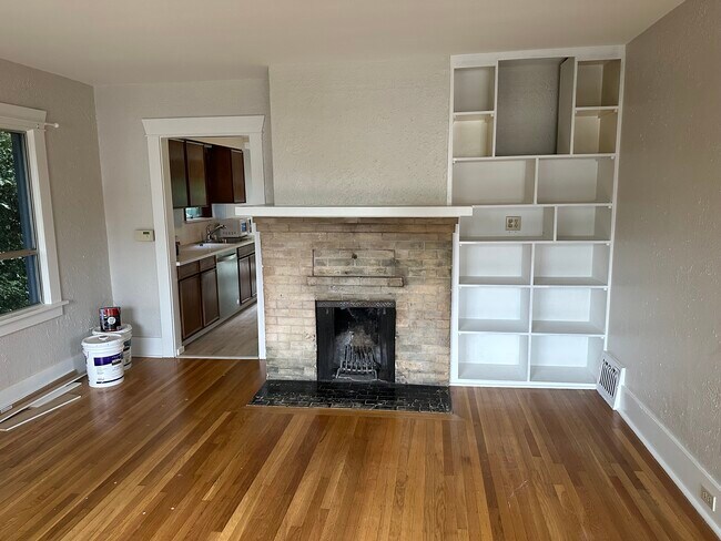 Living room built in shelves and hearth (fireplace NOT functional) - 4038 Greenwood Avenue North