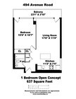 1-Bed Open Concept - 637SF