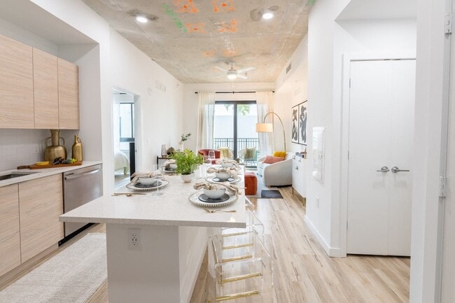 Concrete ceilings in kitchen and living areas