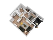 Explore this contemporary apartment layout with an inviting open living space.