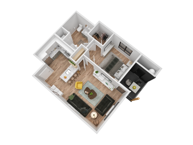 Explore this contemporary apartment layout with an inviting open living space. - 1 Bedroom 1 Bath