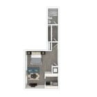 Studio E - 395 sq ft, with large living area