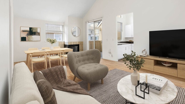 Sala de estar con suelo de superficie dura - Riva Terra Apartments at Redwood Shores