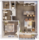 1A 1 Bed Floorplan - 605SF