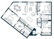 Two Bedroom Two Bath Den (1335 SF)