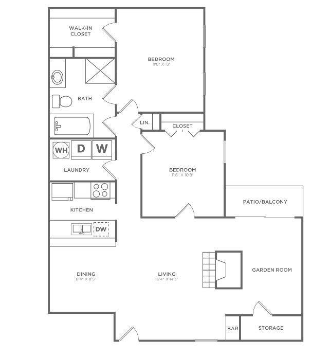 Two Bedroom One Bath (1,200 SF) - Two Bedroom One Bath (1,200 SF)