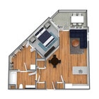 Magnolia — 701 sq ft with room to actually furnish your bedroom.