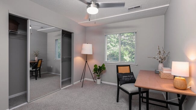 Experience comfort and style in this bright and cozy bedroom complete with ample closet space and modern decor.