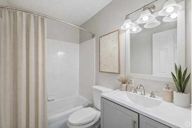 Baño moderno con planta de serpiente. - Blue Ridge Apartments