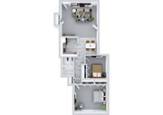 Plano de planta de 2 dormitorios y 1 baño