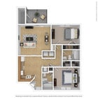 2 Bedroom 2 Bath Patio 3D