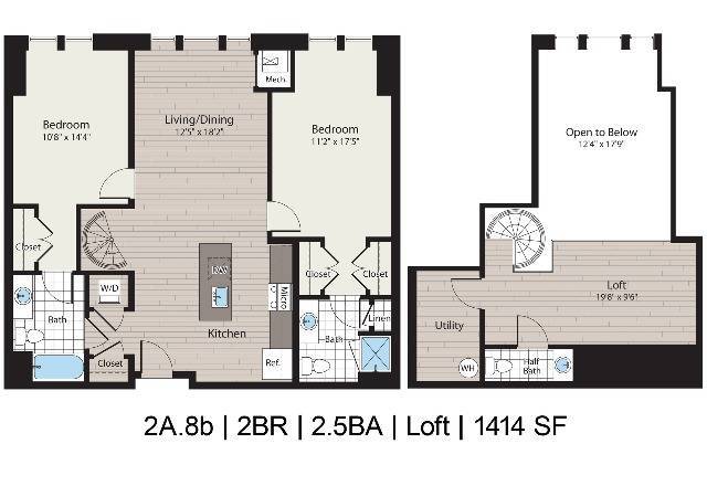 2A.8b 2BD/2.5BA Loft 1414 SF