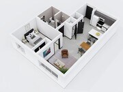 City Scape 1A3 is a spacious open concept one bedroom floor plan that features modern finishes and an in-unit washer and dryer.