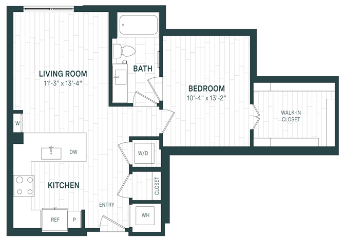 Floor Plan - 1 Bed/1 Bath JR-A04