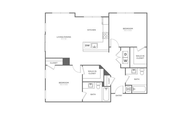 Two Bedroom Two Bath (1157 SF) - Two Bedroom Two Bath (1,157 SF)