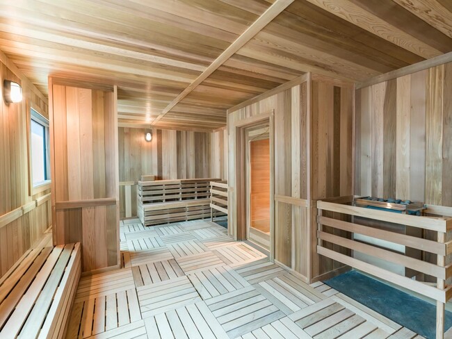 Unwind in the on-site sauna, thoughtfully designed with natural wood tones and calming warmth for total relaxation and wellness. - Modera Reserve