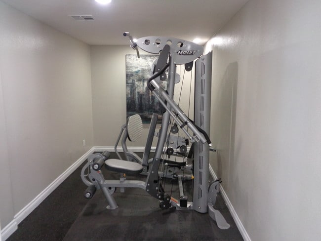 Juego de pesas en el gimnasio - Sunset Terrace Apartments Homes