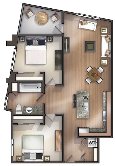 Plan B - Island Two Bedroom