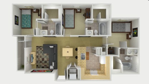 3BR/3BA - 3x3 Unfurnished