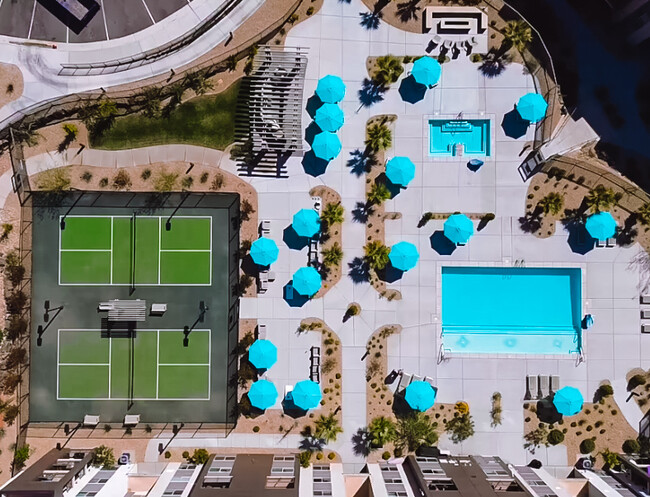 Arial of the Amenities Patio - Sky at Brio, an Active Adult (62+) Community Apartments