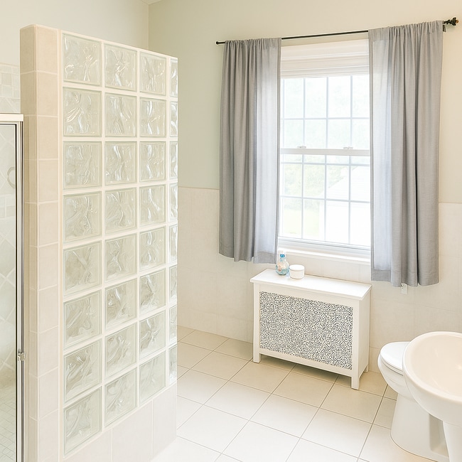 Upper-level bathroom with a glass-block shower - 56 Jefferson Ave Unit #1