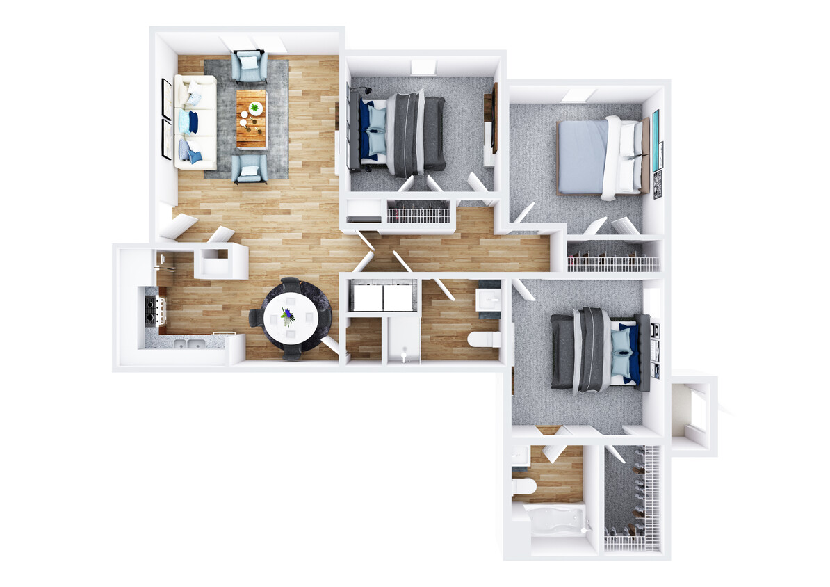 Floor Plan - 3 Bedroom 2 Bath Garden Style Apartment Home