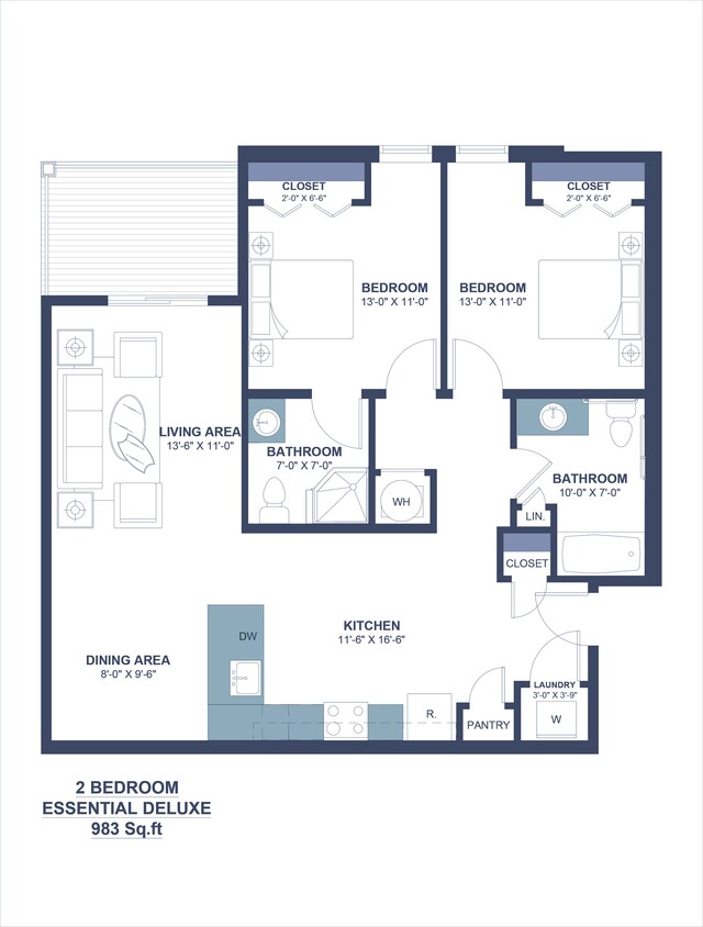Floor Plan - Two Bedroom, Two Bathroom I