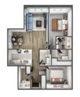 2 bedroom 2 bath 1230-1260
