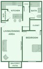 "Classic"1 Bedroom, 1 Bathroom Floor Plan