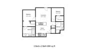 2 Bed x @Bath 890 sqft