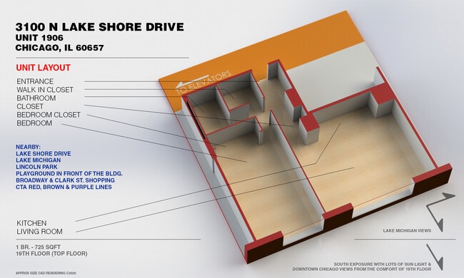 Unit Layout - 3100 N Lake Shore Dr Unit 1906