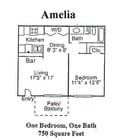 Amelia 1 Bedroom 1 Bath 750sf