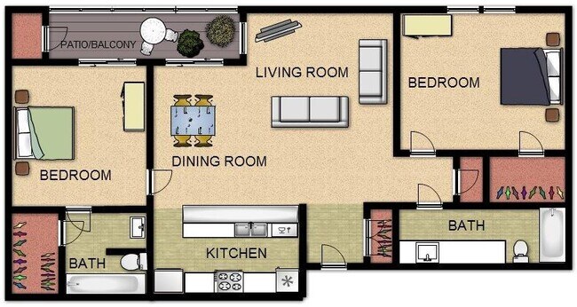 2BR, 2BA - 917SF