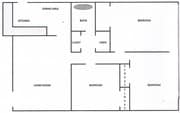 3BR/1B 1,050SF Floor Plan