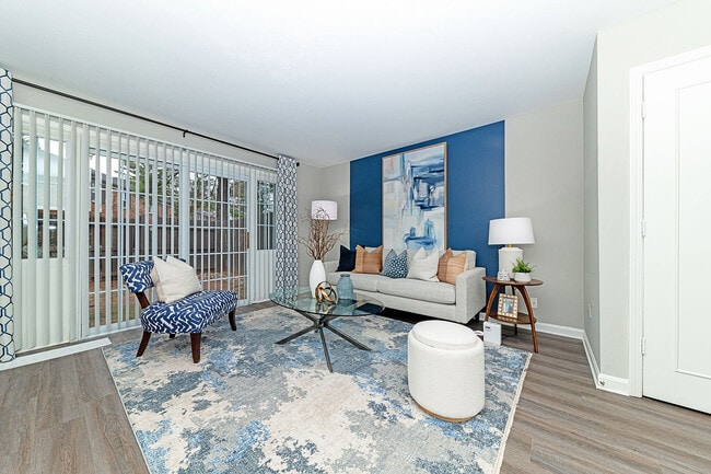 Spacious living room with hardwood-style flooring