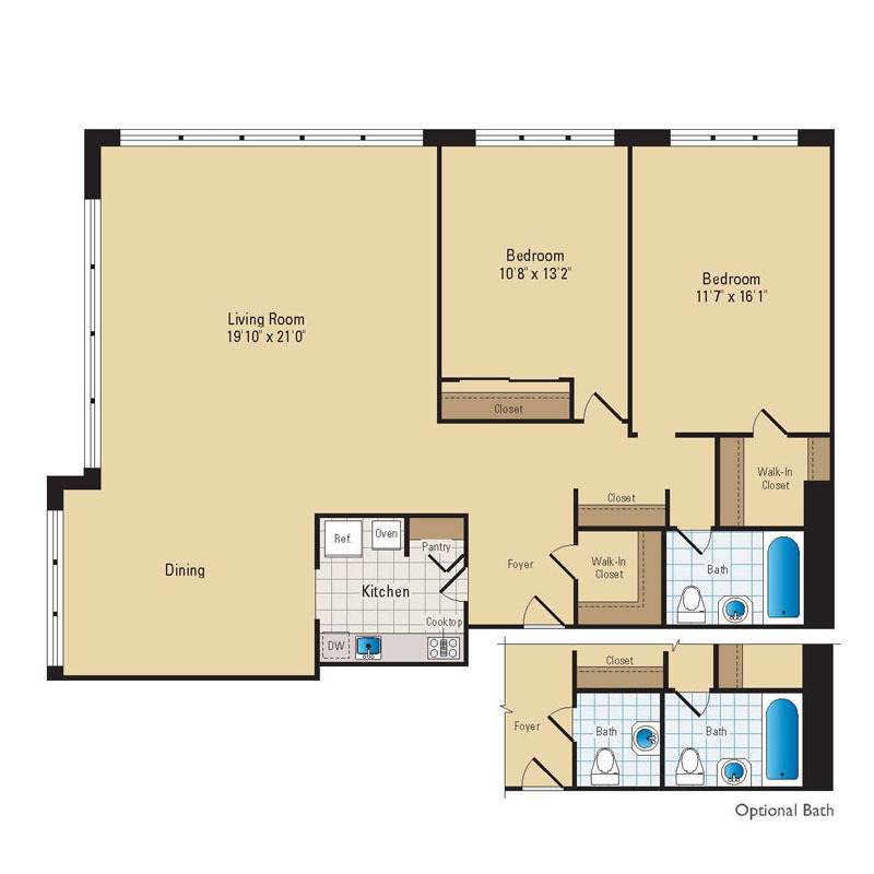 Floor Plan - 2 Bed - 1 Bath | B04 Premium