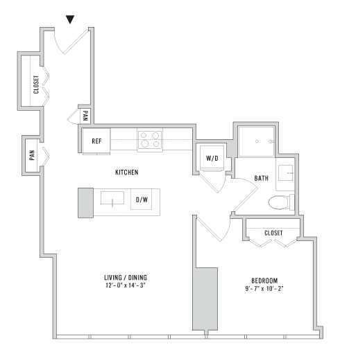 One Bedroom A09.1 - 721 Sq. Ft. - Floors 3-4 - A-09.1