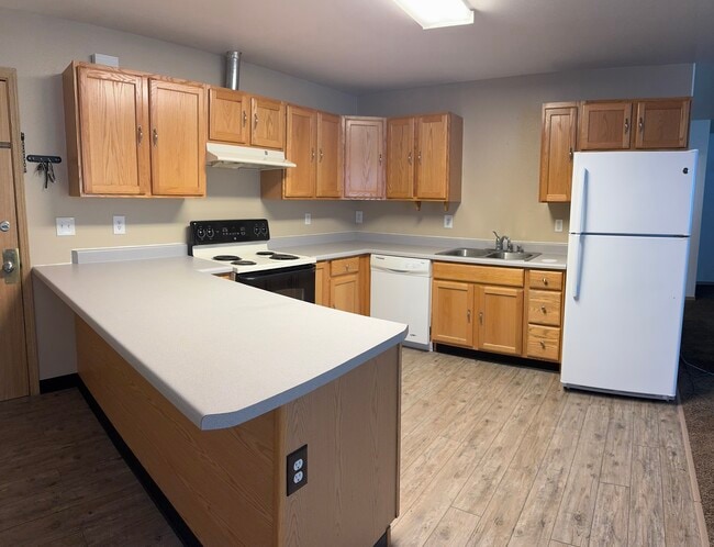 Bright and open kitchen featuring wraparound countertops, full-size appliances - 2979 Badger Rd Unit D