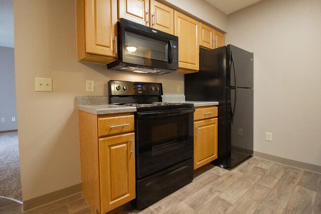 Electrodomésticos de color negro en Delaware Crossing Apartments en Ankeny, Iowa - Delaware Crossing Apartments & Townhomes